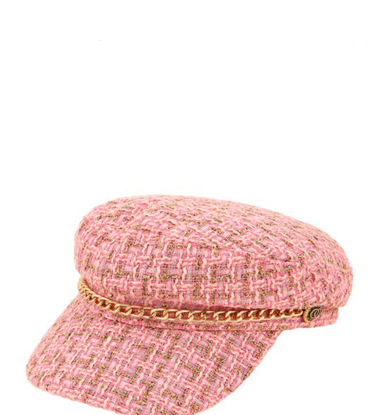 Pink Tweed Beret Hat