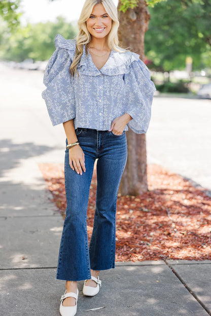 Gingham & Floral Puff Sleeve Button Down