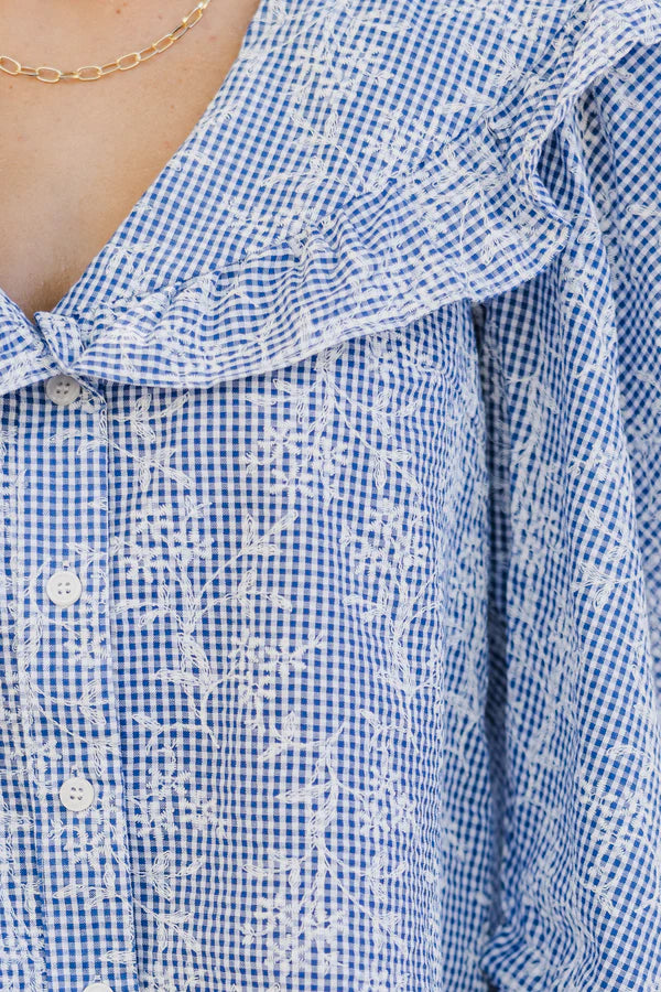 Gingham & Floral Puff Sleeve Button Down