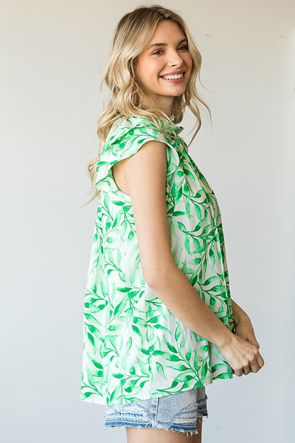 Green Leaf Print Tank Blouse