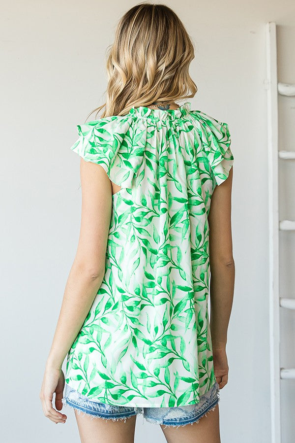 Green Leaf Print Tank Blouse