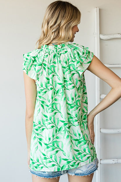 Green Leaf Print Tank Blouse