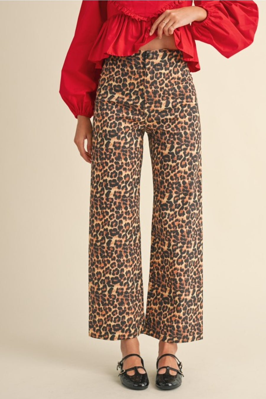 Cheetah Wide Leg Cropped Pant