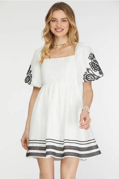 Isla Embroidered Puff Sleeve Dress