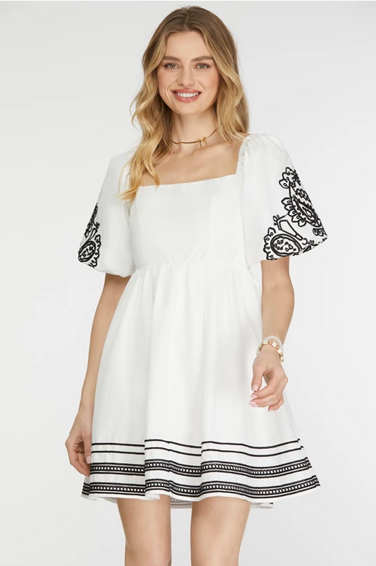 Isla Embroidered Puff Sleeve Dress