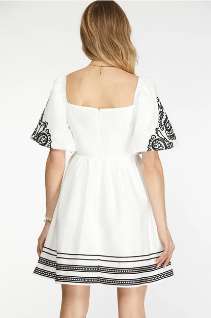 Isla Embroidered Puff Sleeve Dress