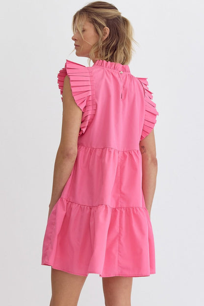 Pink Pleated Pocket Mini Dress