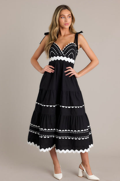 Elegant Edge Black Ricrac Maxi Dress