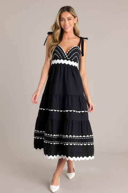 Elegant Edge Black Ricrac Maxi Dress