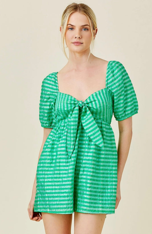 Chic Kelly Green Front Tie Romper