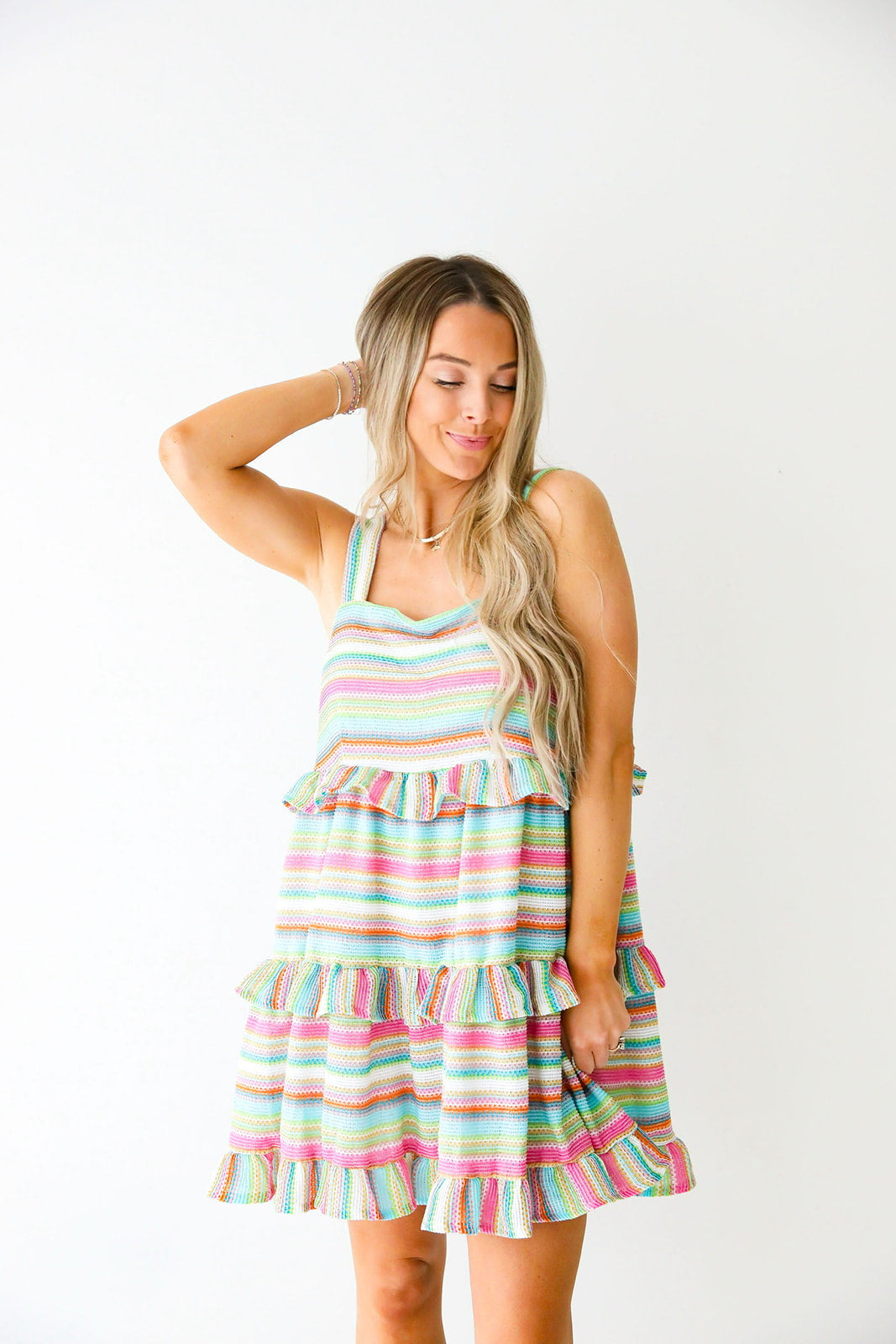 Vibrant Vibes Striped Tier Mini Dress