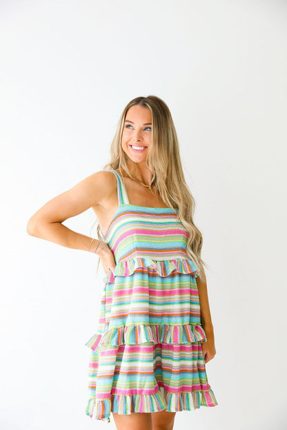 Vibrant Vibes Striped Tier Mini Dress