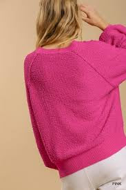 Pink Puff Sleeve Boat Neck Sweater