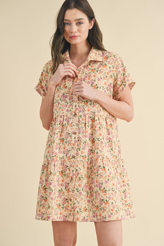 Natural Hues Floral Corduroy Pocket Dress