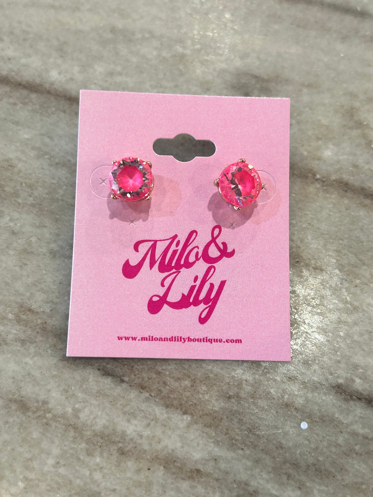 Iridescent Crystal Stud Earrings - Pink