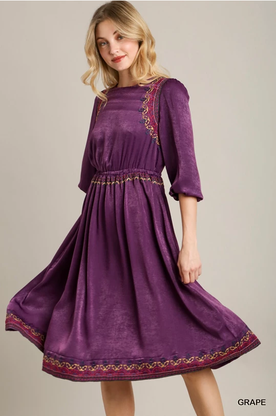 Deep Plum Satin Midi Dress