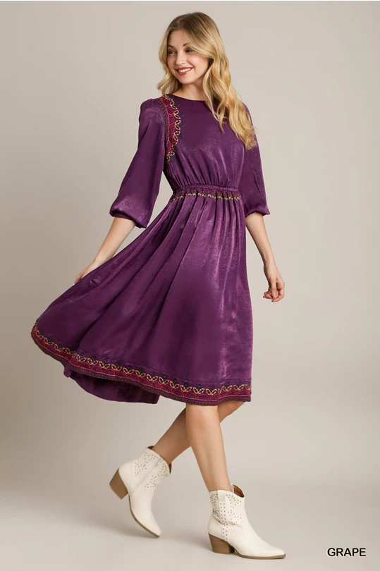 Deep Plum Satin Midi Dress