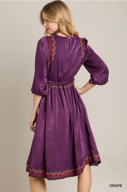 Deep Plum Satin Midi Dress