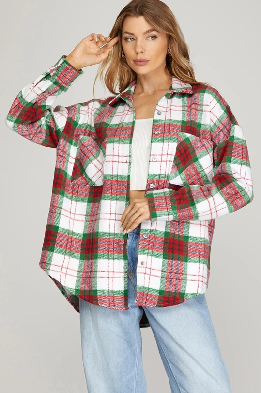 Holiday Festive Flannel Plaid Shacket