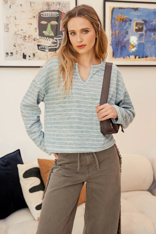 Dusty Teal Striped Knit Top