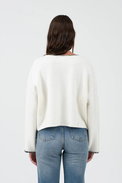 Square Contrast Stitch Pocket Sweater