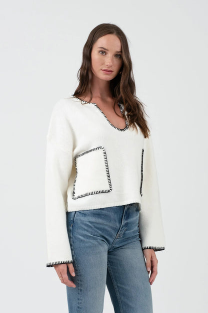 Square Contrast Stitch Pocket Sweater