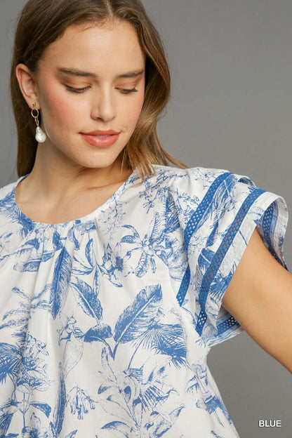 French Blue Toile Print Blouse