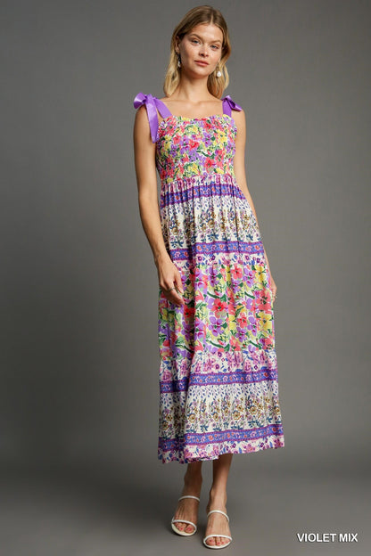 Bed of Flowers Satin Ribbon Maxi Dress