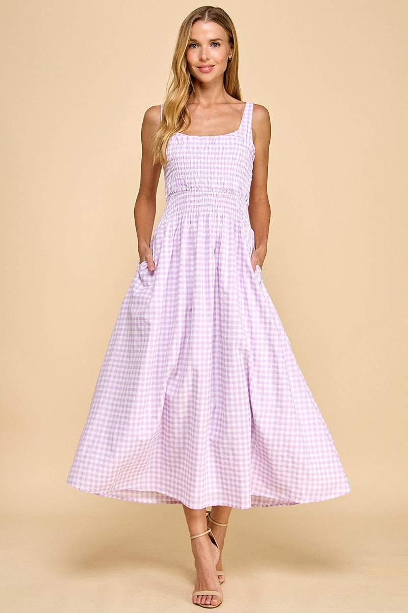 Lovely in Lavender Gingham Midi Dress