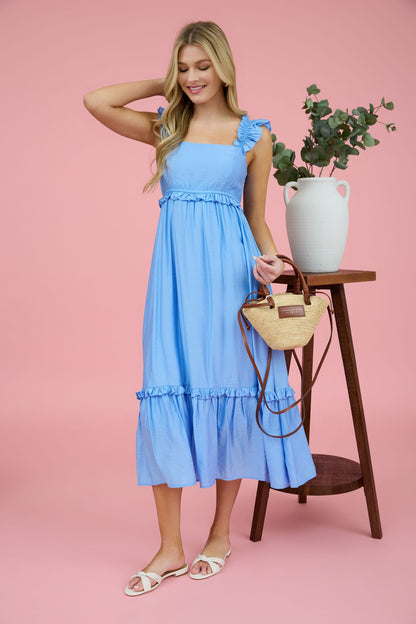 Baby Blue Ruffle Tier Midi Dress