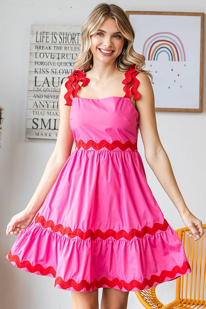 Lainey Pink and Red Ric Rac Dress