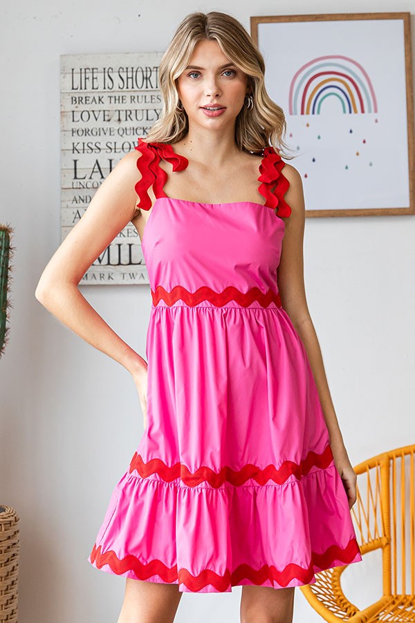 Lainey Pink and Red Ric Rac Dress