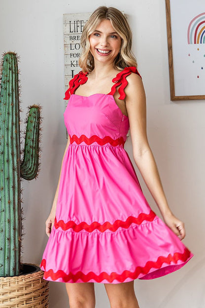 Lainey Pink and Red Ric Rac Dress