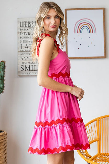 Lainey Pink and Red Ric Rac Dress