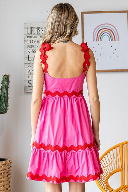 Lainey Pink and Red Ric Rac Dress