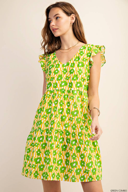 Flower Child Lime Green Pocket Babydoll Dress