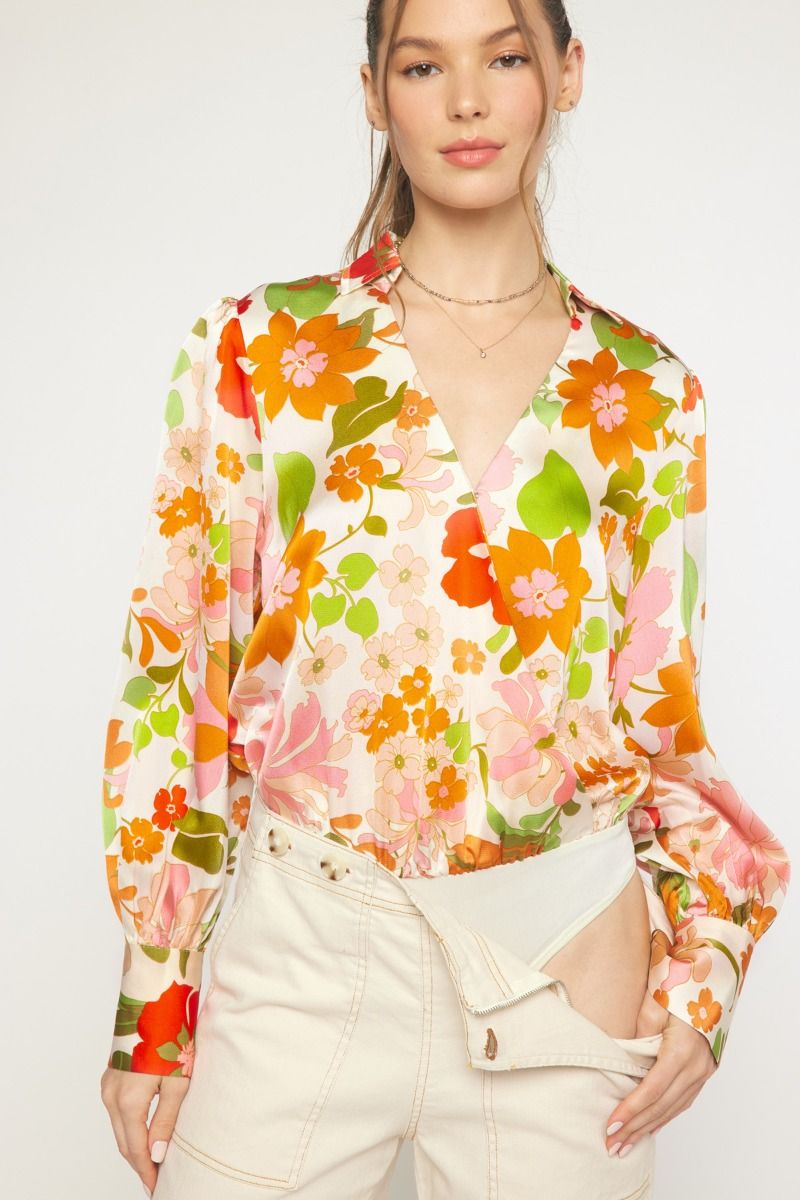 Retro Floral Collared Bodysuit