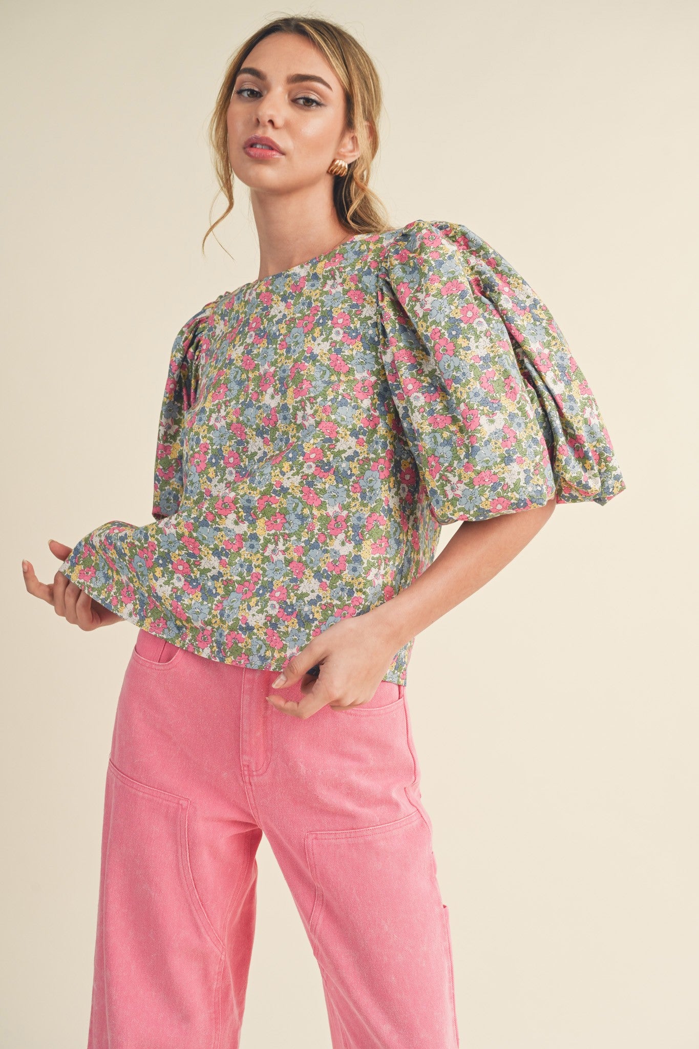 Millie Floral Bubble Sleeve Blouse