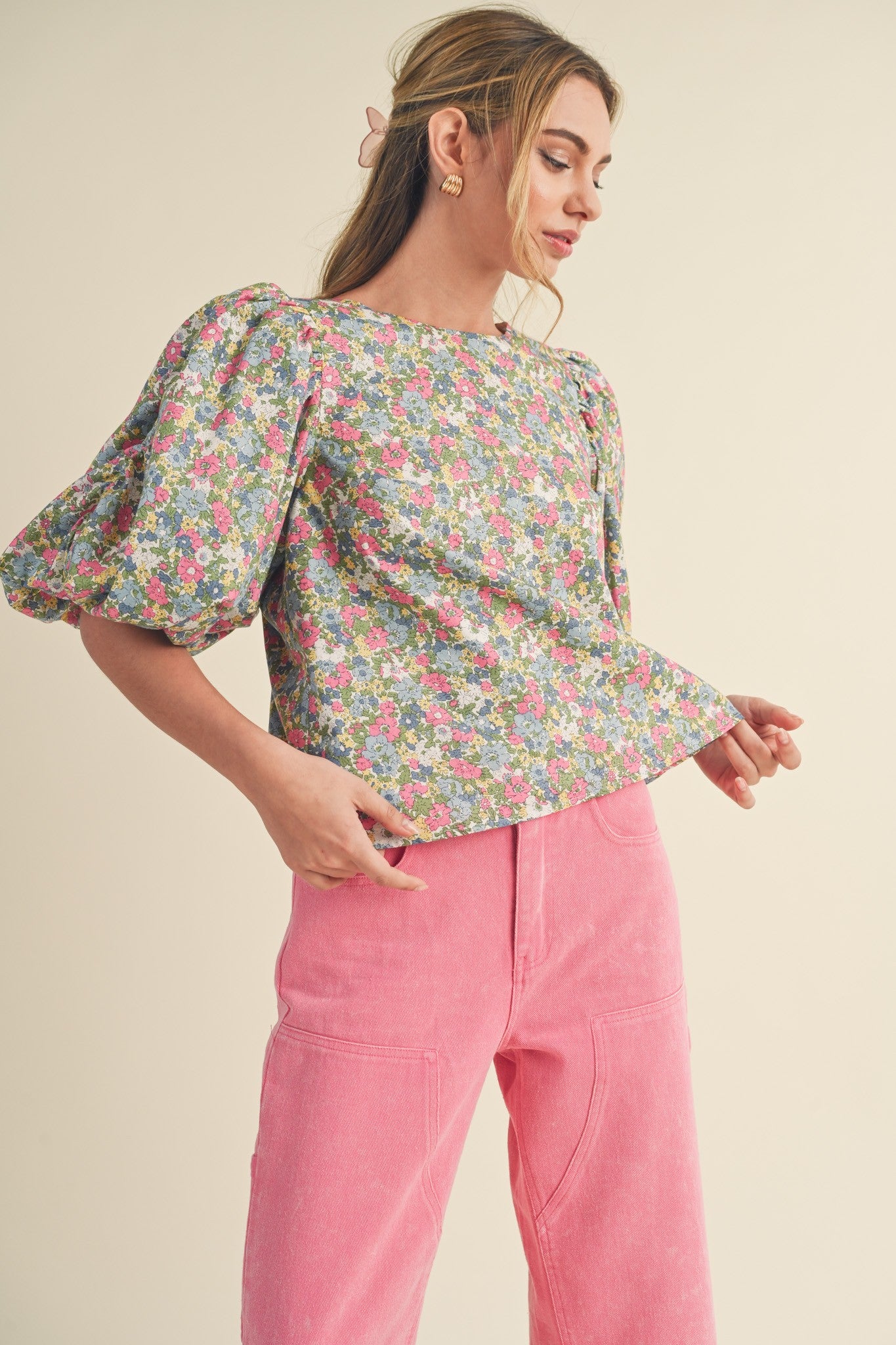 Millie Floral Bubble Sleeve Blouse