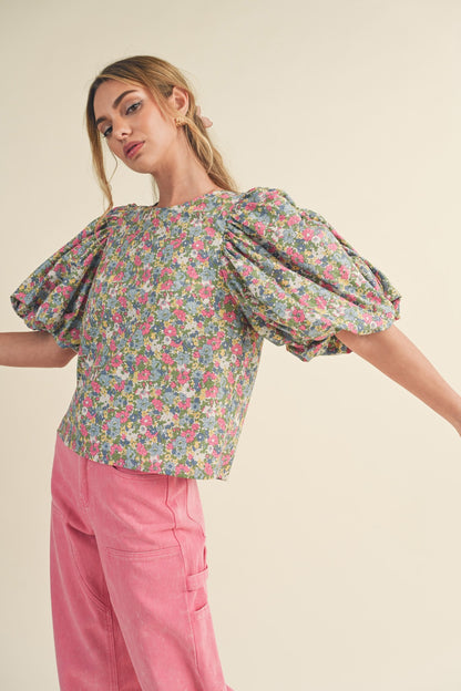 Millie Floral Bubble Sleeve Blouse