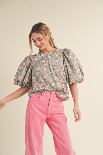 Millie Floral Bubble Sleeve Blouse