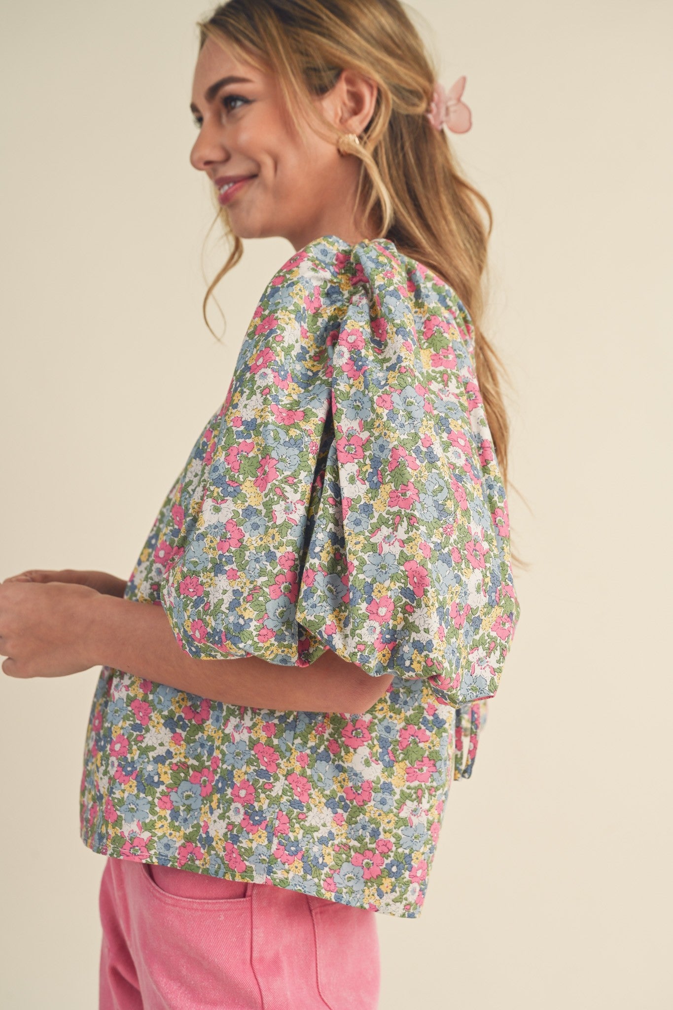 Millie Floral Bubble Sleeve Blouse