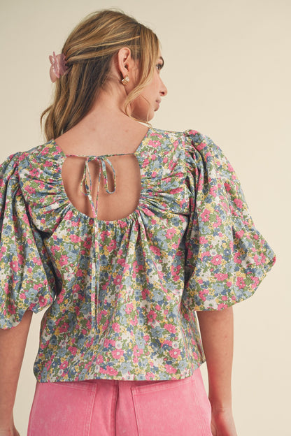 Millie Floral Bubble Sleeve Blouse