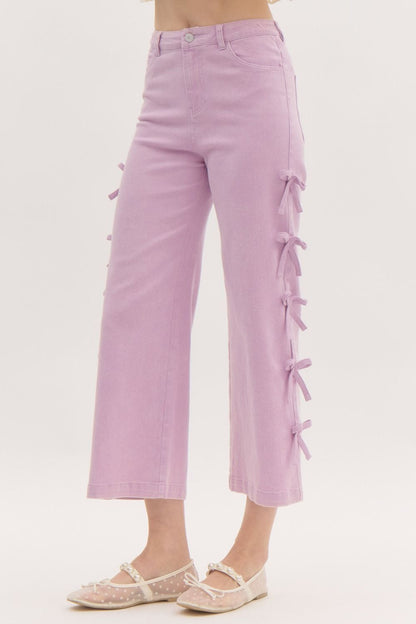 Lavender Bow Trim Crop Denim