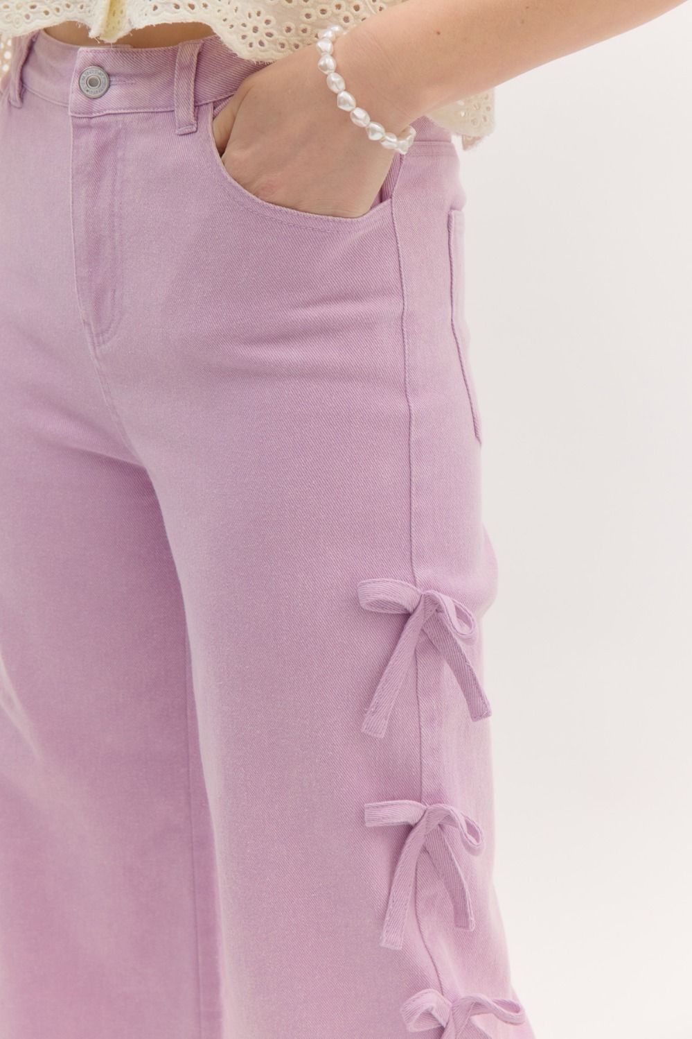 Lavender Bow Trim Crop Denim