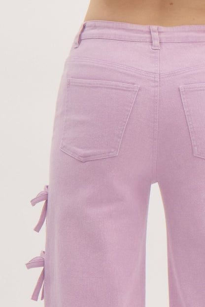 Lavender Bow Trim Crop Denim