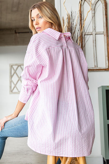 Oxford Pink Strip Button Down Collar Shirt