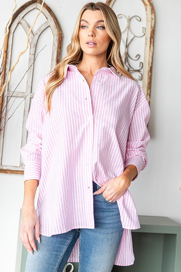 Oxford Pink Strip Button Down Collar Shirt