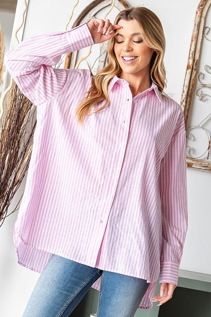 Oxford Pink Strip Button Down Collar Shirt