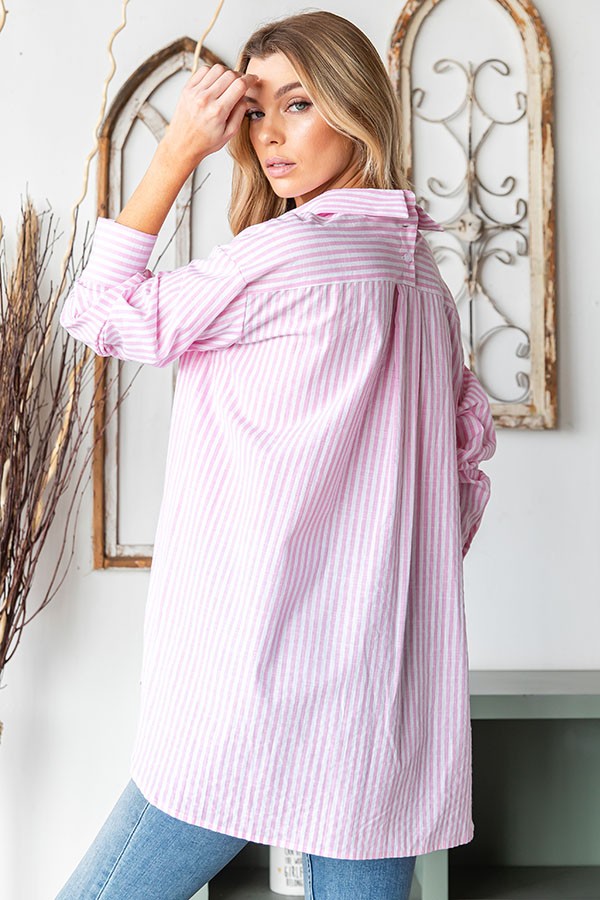 Oxford Pink Strip Button Down Collar Shirt